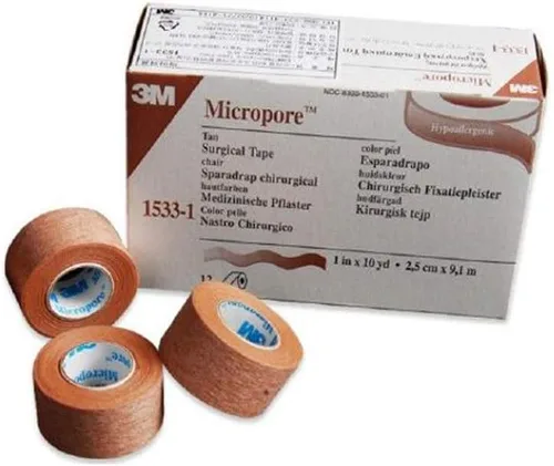 Vista 2 de 3M Micropore 1" x 10 yd. Cinta Quirúrgica Bronceada - Caja de 12