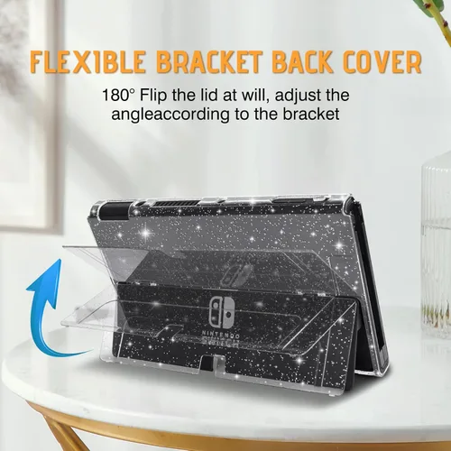 Vista 6 de DLseego Protective Glitter Case Compatible with Switch OLED Console Updated Version, Glitter Bling Soft TPU Cover with Shock-Absorption and
