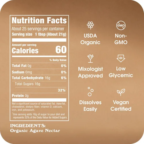 Vista 2 de Agave In The Raw - Edulcorante orgánico de néctar de agave, jarabe de agave azul, sin eritritol, sustituto del azúcar para café, hornear, bebidas
