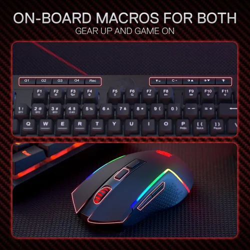 Vista 6 de Redragon S142 Combo de teclado y mouse inalámbricos para juegos, teclado de membrana RGB K515 PRO de 98 teclas y mouse inalámbrico de 4800 DPI