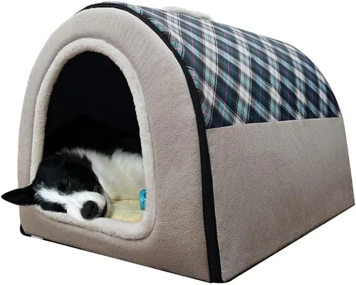 Vista 22 de Cama para Perros, 2 Maneras de Usar, Casa para Mascotas de Interior con Alfombrilla Esponjosa, Funda Extraíble y Lavable, Casa a Prueba