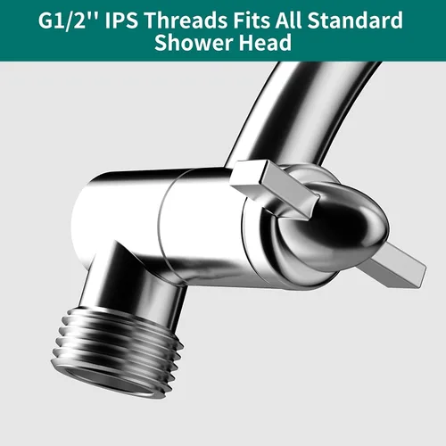 Vista 5 de Brazo de extensión de cabezal de ducha curvado ajustable de latón macizo de 16 pulgadas, extensor de brazo de ducha flexible de altura y ángulo