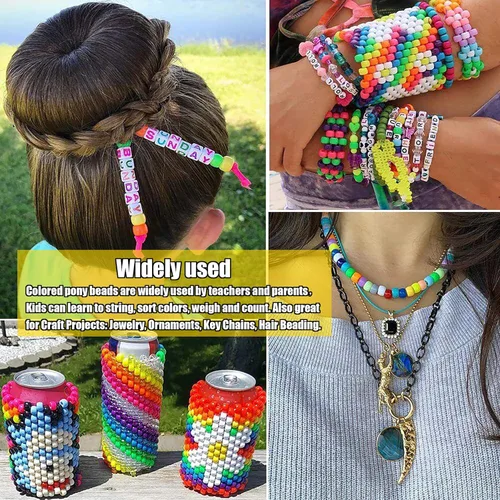 Vista 4 de Cuentas de pony negras para pulseras de amistad, fiesta de vacaciones, plástico, 1000 piezas, cuentas de Halloween para hacer joyas, pulseras DIY