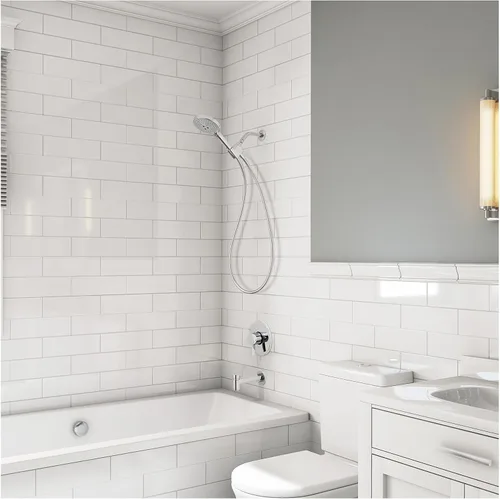 Vista 2 de hansgrohe Raindance Select S 04913000 - Juego de cabezal de ducha de mano ajustable de 5 pulgadas, moderno, 3 pulverizadores para lluvia, completo