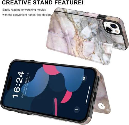 Vista 471 de LETO para iPhone 15 Pro Funda tipo cartera - Tapa tipo folio con patada - Diseños de moda - Tarjetero - Funda protectora para mujeres y niñas - 6.1