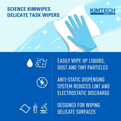 Vista 7 de Kimtech Kimwipes, Limpiaparabrisas delicados, 1 capa, 4.4 x 8.4, sin perfume, blanco, 286/caja
