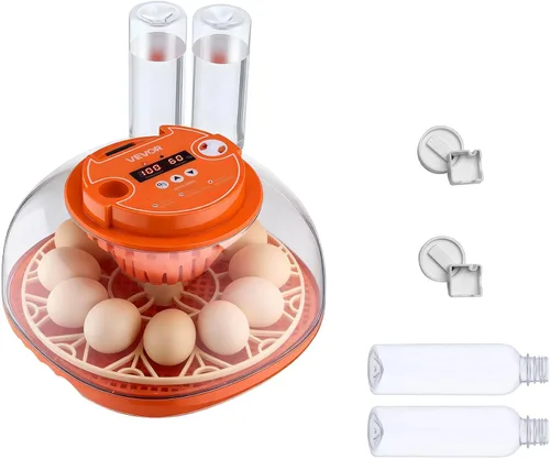 Vista 9 de VEVOR Incubadora de 12 huevos, girador automático de huevos con vela LED, control de temperatura y humedad, ventana transparente de visión de 360°