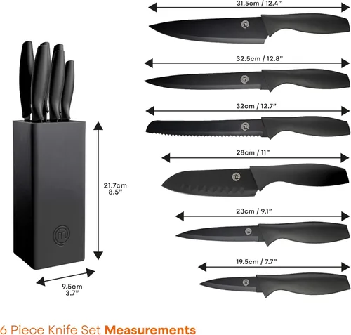 Vista 7 de MasterChef - Juego de cuchillos de cocina con bloque, 6 cuchillos de cocina y un soporte universal para cuchillos, hojas de acero inoxidable extra