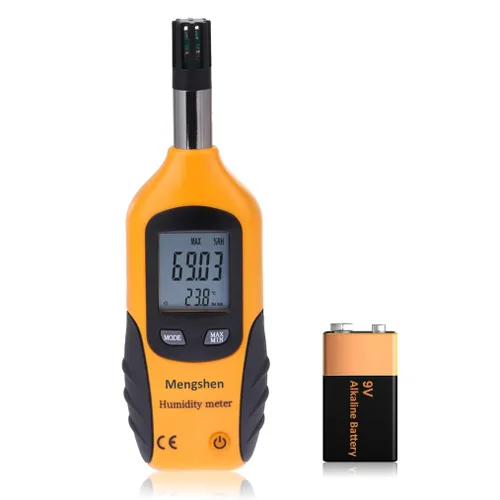 Mengshen Psicrómetro digital - Medidor de temperatura y humedad de mano con punto de rocío y temperatura de bombilla húmeda, batería incluida
