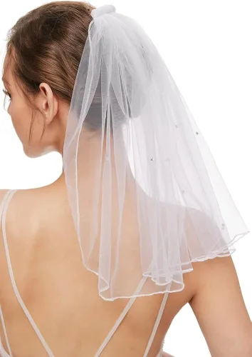 Vista 2 de Velo de novia para mujer con tul de diamantes de imitación para despedida de soltera, 15.0in