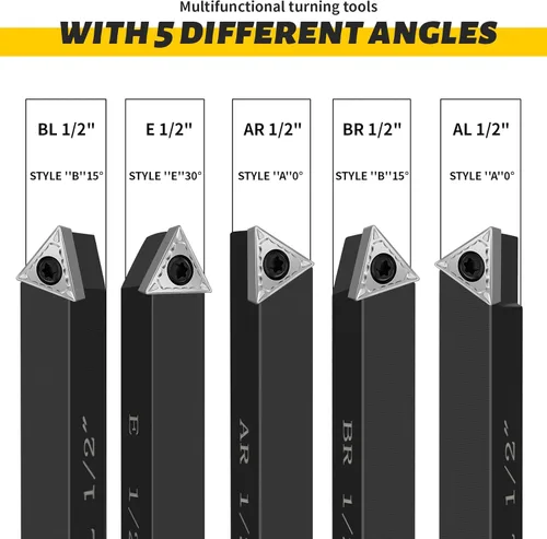 Vista 6 de Herramientas de corte de torno de metal,5 juegos de brocas de corte de metal de carburo de 1/2", herramienta de torneado de torno