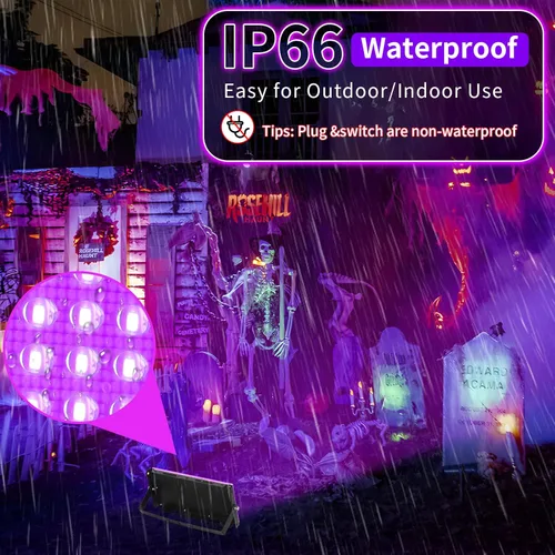 Vista 2 de Luces negras de 50 W con interruptor+enchufe, impermeable IP66, luz LED de inundación de luz negra para fiesta brillante, Halloween, dormitorio