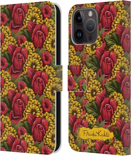 Vista 113 de Head Case Designs Funda con licencia oficial de Frida Kahlo Portrait Red Florals - Funda de piel tipo cartera compatible con Apple iPhone 14 Pro