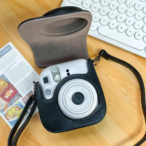 Vista 6 de Frankmate Funda de piel sintética compatible con cámara instantánea Fujifilm Instax Mini 11 12 con correa ajustable y bolsillo (negro)