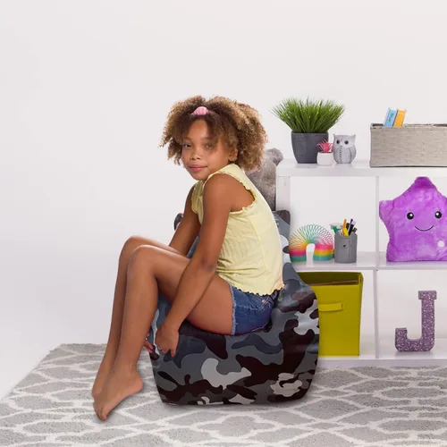 Vista 40 de Posh Creations Puf estructurado cómodo para jugar, leer y ver la televisión, silla Pasadena, lona - Estrellas esbozadas