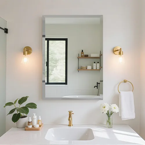 Vista 8 de Espejo de pared sin marco de 22 x 30 pulgadas con borde biselado de 1 pulgada, espejo rectangular sin marco para baño, tocador, sala de estar