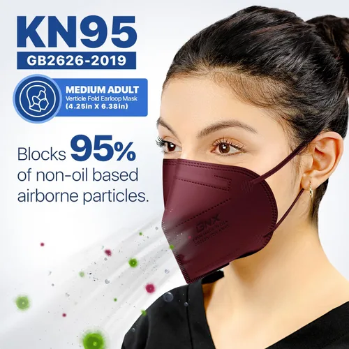Vista 5 de AccuMed BNX KN95 Face Masks Made in USA (Adult Large, Adult Medium, Kids Small) (Earloop) (Model: E95/E95M/E95S)