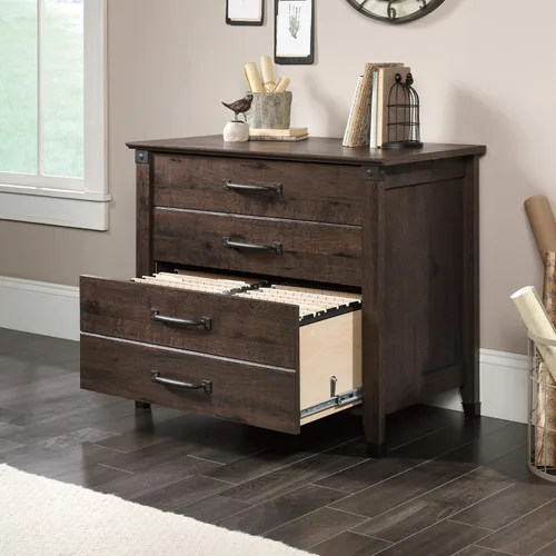 Vista 4 de Sauder Carson Forge - Archivo lateral acabado de roble café y escritorio para computadora Carson Forge acabado de roble café