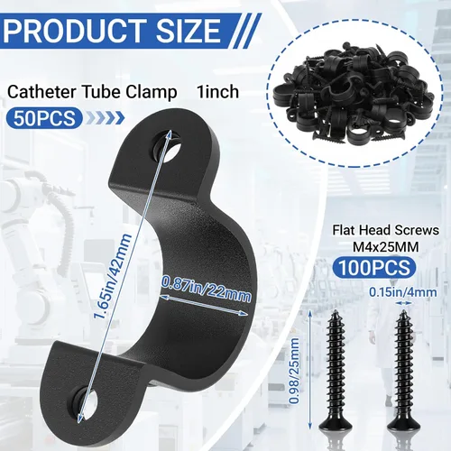 Vista 2 de Yaocom Juego de 50 correas de tubería de PVC de 1 pulgada con 100 tornillos de acero 304, 2 agujeros de plástico para conductos, clips negros