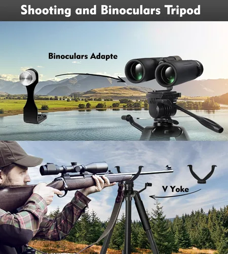Vista 4 de Trípode de observación, trípode de disparo y soporte de tiro para caza, yugo en V, con adaptador de binoculares y 2 QR, compatible