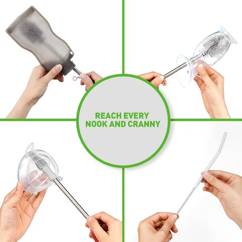 Vista 6 de Haakaa Kit de cepillos para biberones, cepillo de limpieza de silicona para extractor de leche, pezón, bolsa de almacenamiento de leche materna