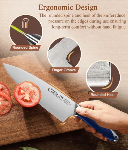 Vista 4 de Juego de cuchillos, juego de cuchillos de cocina de 3 piezas - Razor Sharp Professional Japanese Chef Knife Set, forjado de acero alemán de alto
