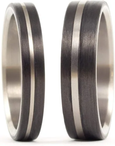 Set of two titanium and carbon fiber wedding bands. Unique black rings. Water resistant and hypoallergenic. (0018_4N7N)
