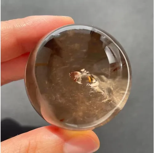 Vista 2 de Bola de cristal de cuarzo ahumado con soporte de madera, esfera curativa natural para decoración y meditación