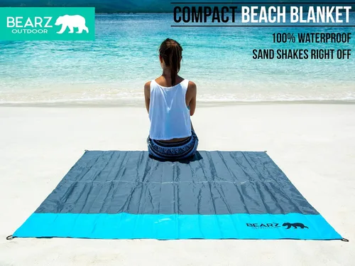 Vista 2 de Manta de bolsillo, manta de viaje impermeable, azul, mediana, sintética, moderna, picnic, camping, senderismo