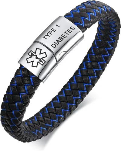 Vista 10 de VNOX - Pulsera de cuero trenzado azul con símbolo médico Caduceo y broche magnético, de 6 a 8.3 pulgadas