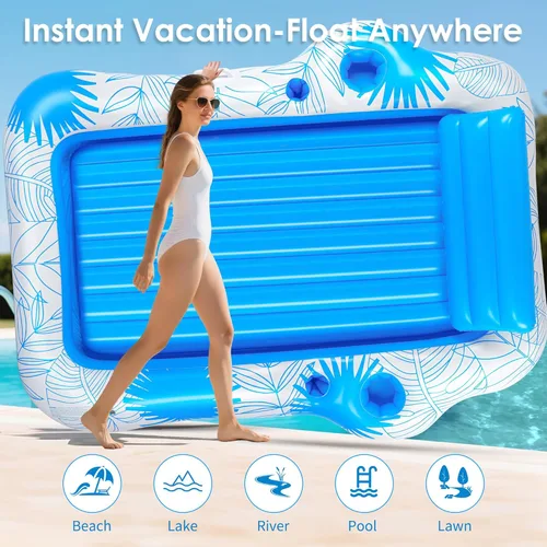 Vista 5 de Inflatable Pool Lounger Float for Adults - JIANYHW X-Large Beach Sun Tan Tub Pool Lounge Raft Sunbathing Pool Floaties with 2 Food/Drink Holder