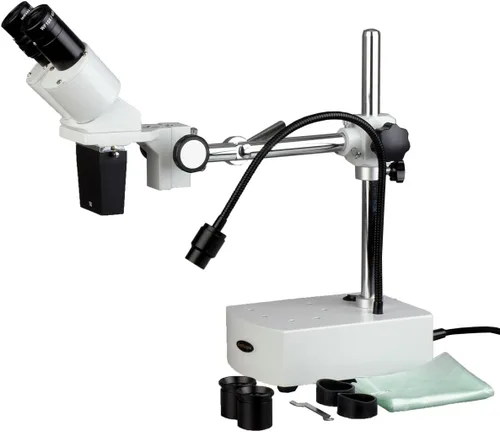 Vista 11 de Microscopio estereoscópico binocular profesional SE400-Z de AmScope, oculares WF10x y WF20x, aumento de 10x y 20x, objetivo de 1x, iluminación LED