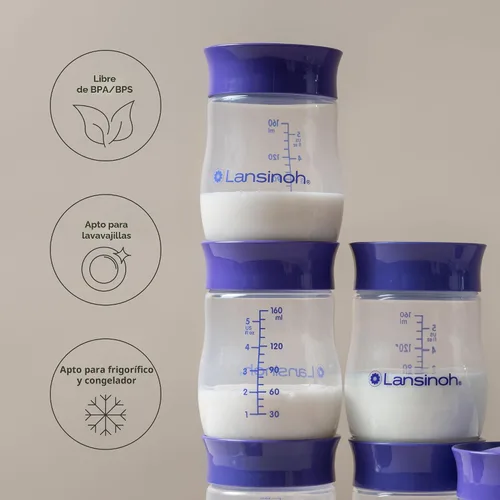 Vista 6 de Lansinoh Biberones de Almacenamiento de Leche Materna Paquete de 4 de 5oz Sin BPA y BPS Biberones de Alimentación de Bomba a Almacenamiento