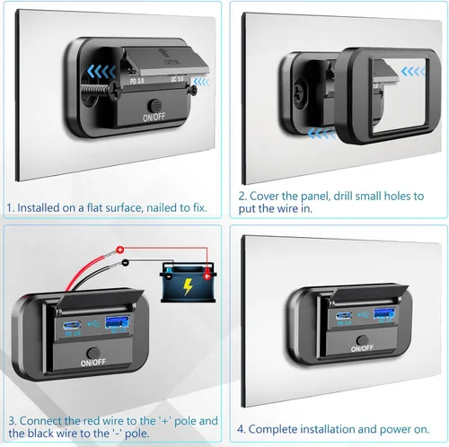 Vista 7 de Carga rápida dual 3.0, salida USB RV Qidoe Panel de montaje en pared de 12 voltios salida USB accesorios de coche con interruptor de alimentación
