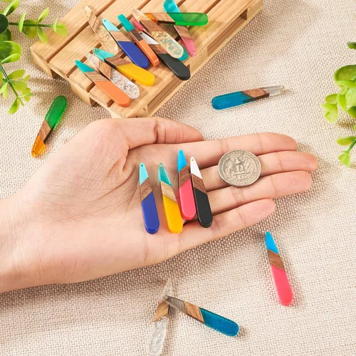 Vista 6 de Beadthoven - Abalorios de madera de resina, aretes de bricolaje para hacer dijes, colgantes de madera de resina geométrica, piezas bohemias