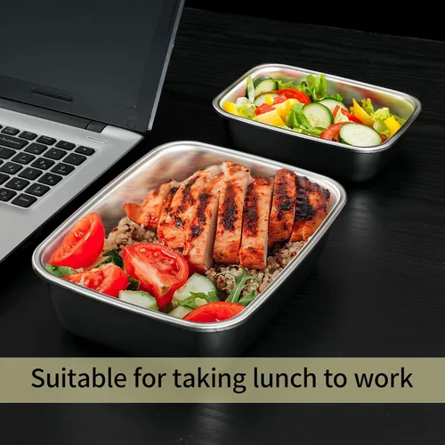 Vista 5 de Recipiente de almacenamiento de alimentos de acero inoxidable con tapas, a prueba de fugas y hermético para cocina, lonchera de preparación