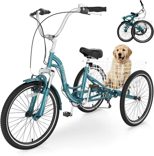 Vista 10 de LILYPELLE Adult Folding Tricycles, 7 Speed Folding Adult Trikes, 20/24/26 inch 3 Wheels Bikes with Low Step-Through, Large Basket, Foldable Tricycle
