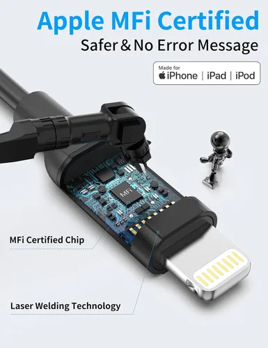 Vista 4 de Paquete de 2 cables Lightning en espiral, cable de carga retráctil para iPhone para automóvil, [certificado MFi], cable corto Apple CarPlay de carga