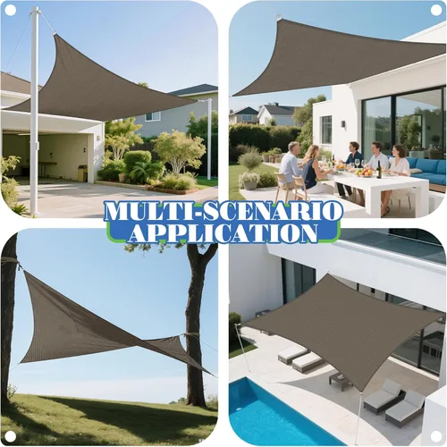 Vista 2 de ECOOPTS Toldo rectangular para patio, pérgola, jardín, tela HDPE con 95% de bloqueo UV (10 x 11 pies 10 pulgadas, marrón)