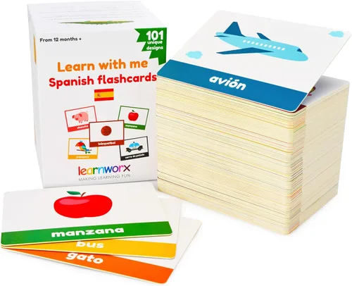 Spanish Flash Cards for Kids & Toddlers - 101 Cards - 202 Sides - Learn with Me - Objects, Numbers & Play Games - Great Value, Fun Learning and