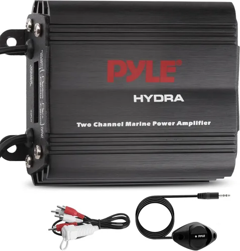 Pyle Amplificador marino de 2 canales, amplificador impermeable de 400 W para sistemas estéreo de barco, amplificador de audio marino compacto con