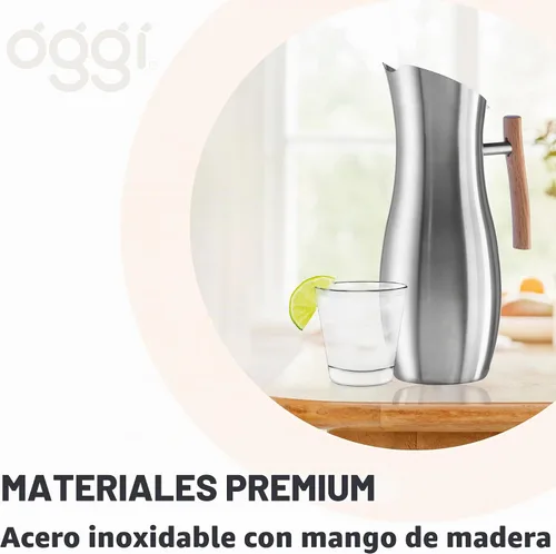 Vista 6 de OGGI Jarra de acero inoxidable - Jarra de agua de acero inoxidable con protector de hielo, jarra de agua, gran recipiente de metal