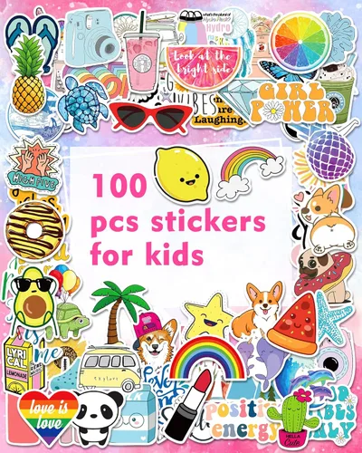 Vista 4 de Bekayshad Calcomanías para botellas de agua, paquete de 100 unidades, lindas calcomanías de vinilo Vsco estéticas impermeables para laptop