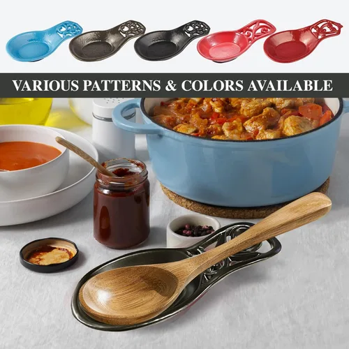 Vista 2 de JOGREFUL Soporte de cuchara de hierro fundido para cocinar/estufa/encimera de cocina, soporte de utensilios resistente al calor para cucharas