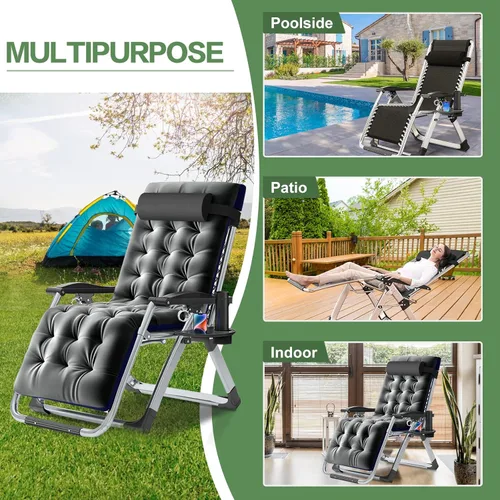 Vista 5 de Barbella Zero Gravity - Silla reclinable, sillas de patio, reclinables plegables ajustables con cojín extraíble, reposacabezas y soporte para tazas