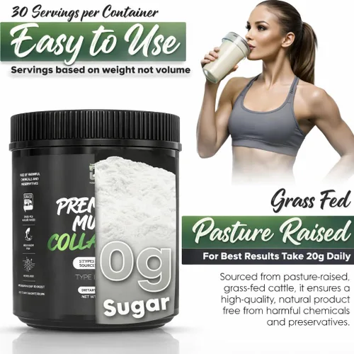 Vista 5 de Péptidos de colágeno múltiple en polvo sin sabor – 5 tipos de complejo de colágeno múltiple (I, II, III, V, X) – Colágeno en polvo hidrolizado