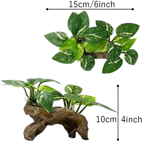 Vista 3 de Smoothedo-Pets Decoraciones de Pecera Acuario Decoración Ornamentos Betta Almohadilla de Hoja de Seda Hamaca Cueva de Madera Flotante Artificial