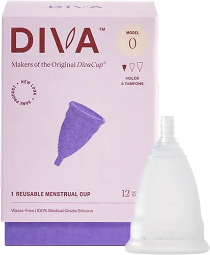 Copa Diva - Copa de silicona de grado médico para el cuidado del período - Copa menstrual reutilizable - Hasta 12 horas de uso continuo - Modelo 0