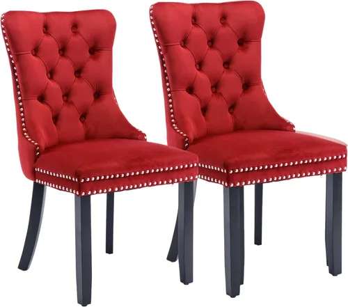 Vista 58 de Rhomtree Silla de comedor copetuda moderna de terciopelo para comedor, sillas de comedor tapizadas con diseño de remache de clavo, anillo trasero
