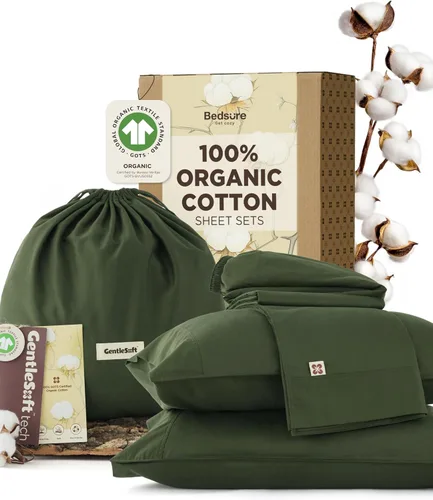 Vista 10 de Bedsure Sábanas 100% GOTS de algodón orgánico, juego de ropa de cama tamaño Queen con certificado de comercio justo, ecológico, suave, sábana Queen